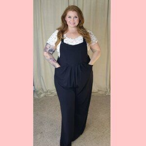 Black Waffle Knit Casual Overalls
